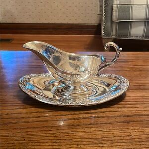 Vintage Gorham Alvin EP 662 Silver Plate Grape Oval Gravy Boat & Serving Dish